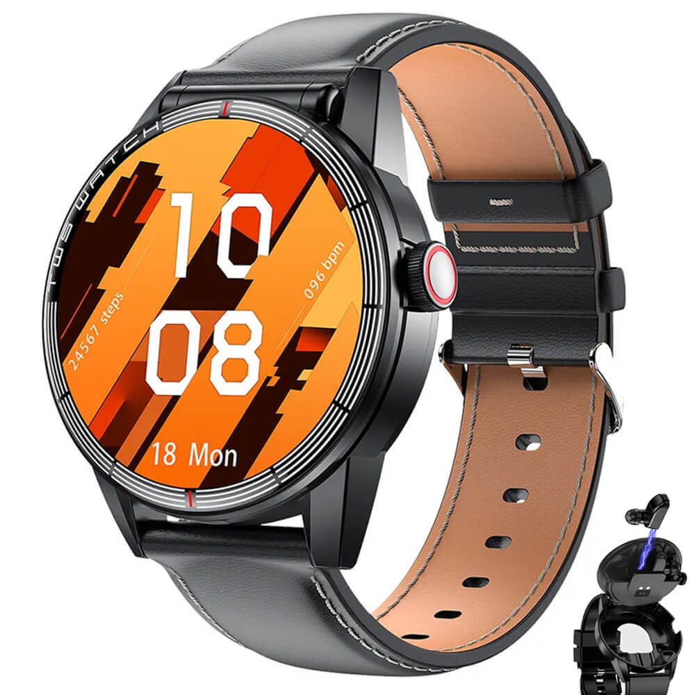 Smartwatch Microwear R6 Ultra 2in1 with Earbuds - Black Leather Γυναικεία  -> Γυναικεία Ρολόγια -> Ρολόγια Smartwatch