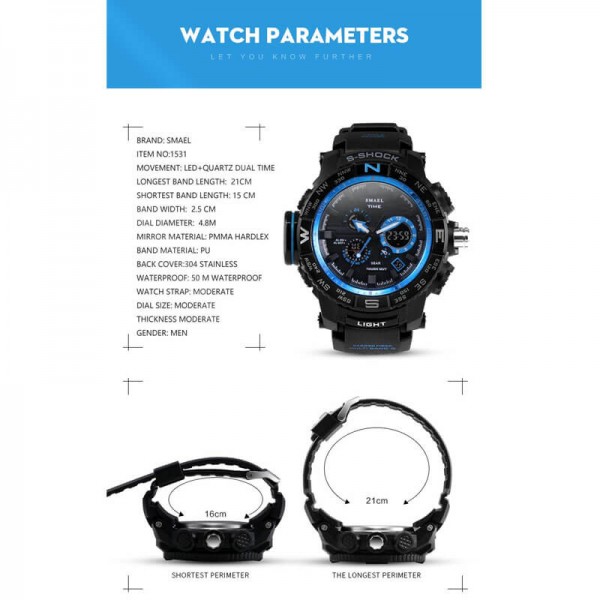 SMAEL 1531 Sports Watch Military Dual Display - Orange