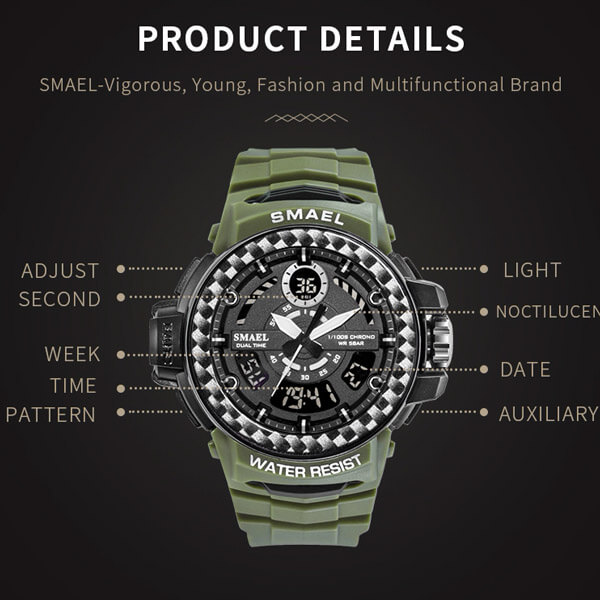 SMAEL 8014 Sports Watch Dual Display - Khaki