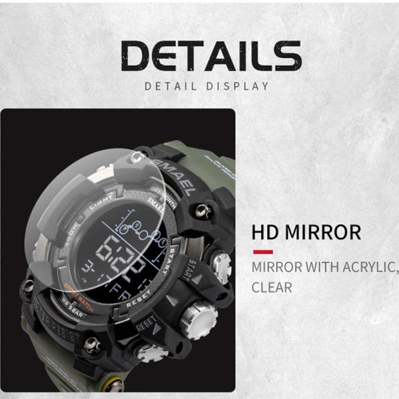 SMAEL 1802 Sports Watch Digital Display Army Green