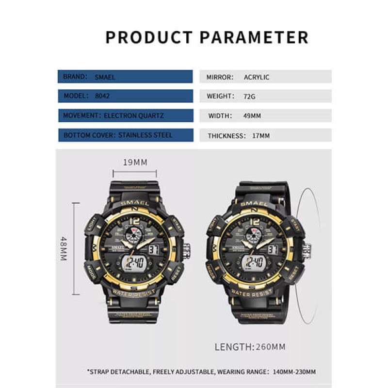 SMAEL 8045 Sports Watch Military Dual Display Army Green