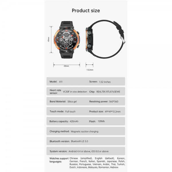 Smartwatch Microwear X11 420mAh - Black