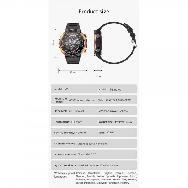 Smartwatch Microwear X11 420mAh - Black Blue