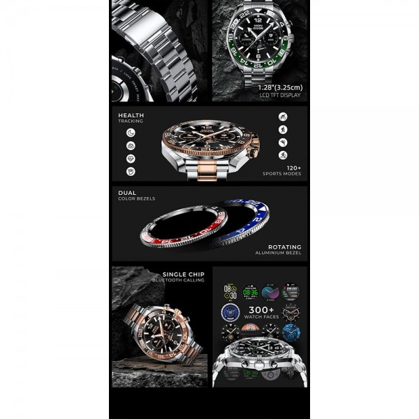 Smartwatch Microwear AW35 - Silver Black Steel