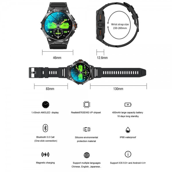 Smartwatch Microwear K62 - Orange