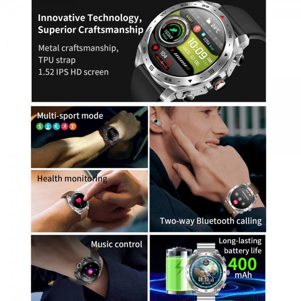 Smartwatch Microwear K95 - Black Leather