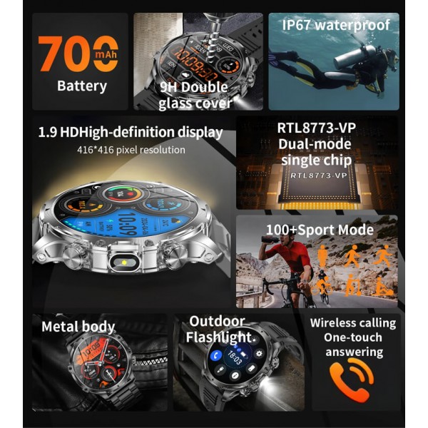 Smartwatch Microwear AK75 700mAh - Black Steel