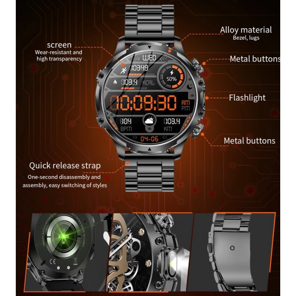Smartwatch Microwear AK75 700mAh - Black Steel