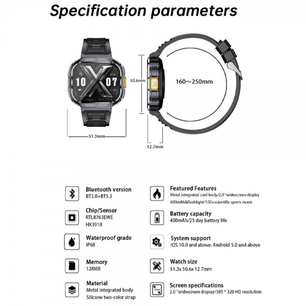 Smartwatch Microwear NX23 - Orange Black