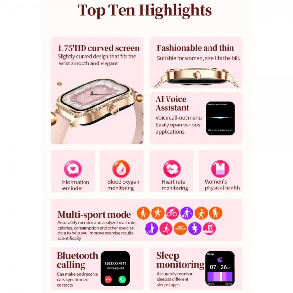 Smartwatch Microwear MK88 - Pink