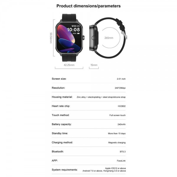 Smartwatch Microwear D8 Pro - Black Steel