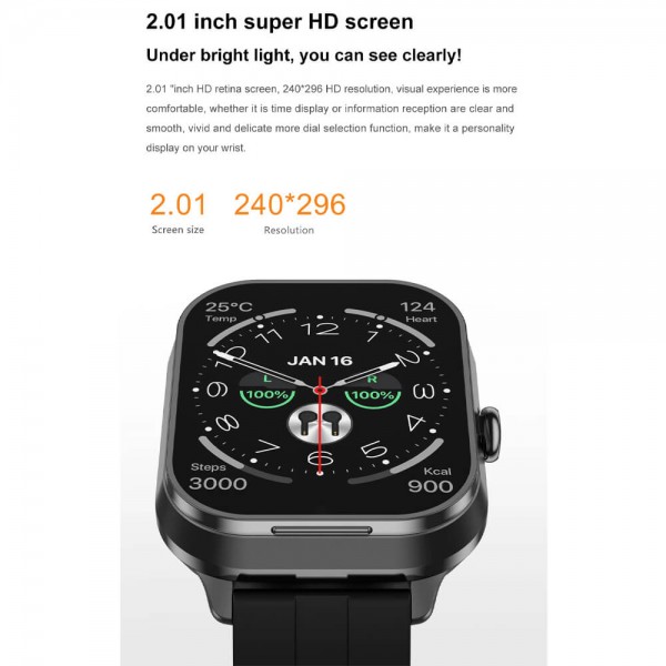 Smartwatch Microwear D8 Pro - Black Steel