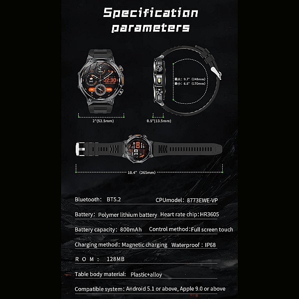 Smartwatch Microwear AK82 - Black Steel