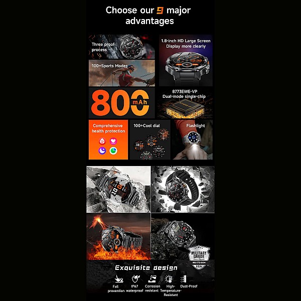 Smartwatch Microwear AK82 - Black Steel