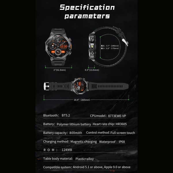 Smartwatch Microwear AK82 - Black Steel