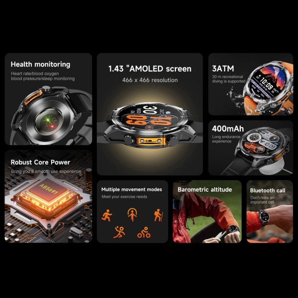 Smartwatch Microwear - HD300 Black Steel
