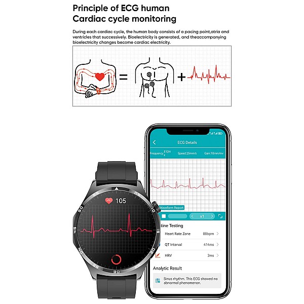 Smartwatch Microwear MT300 - Black Silicone