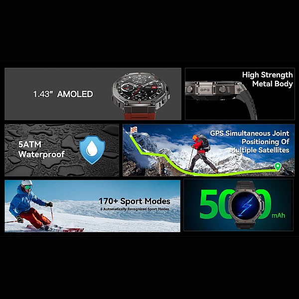 Smartwatch Microwear DM58 GPS - Black Silicone