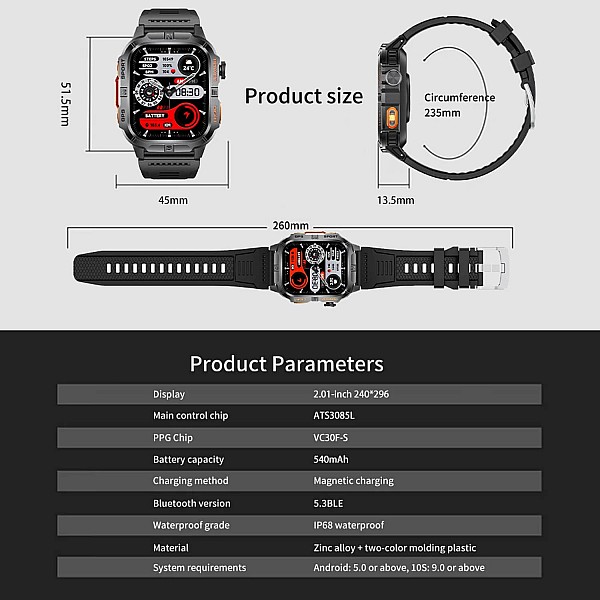 Smartwatch Microwear GTH3 - Black