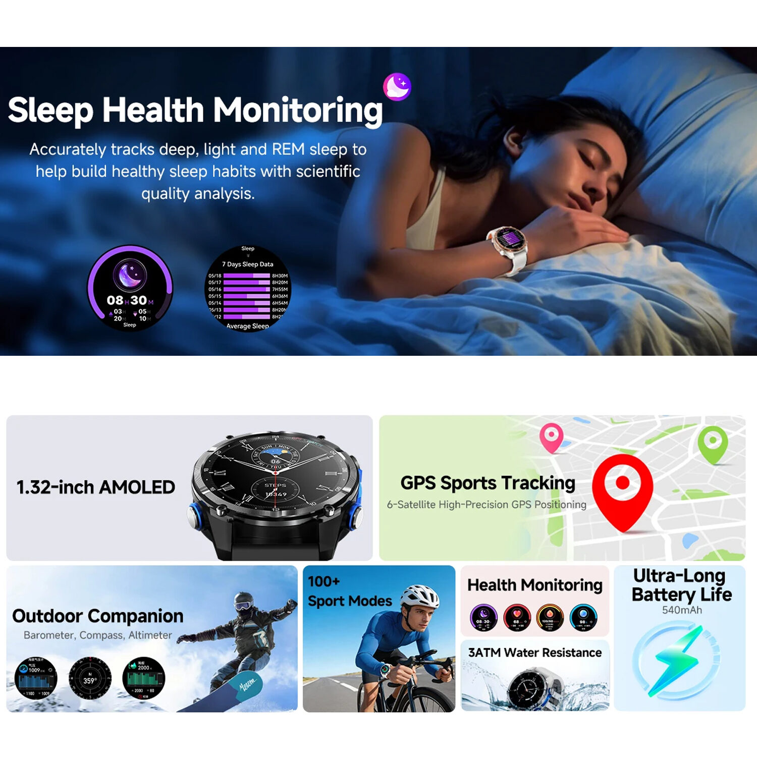 Smartwatch Microwear HD350 PRO GPS  - Grey Silicone