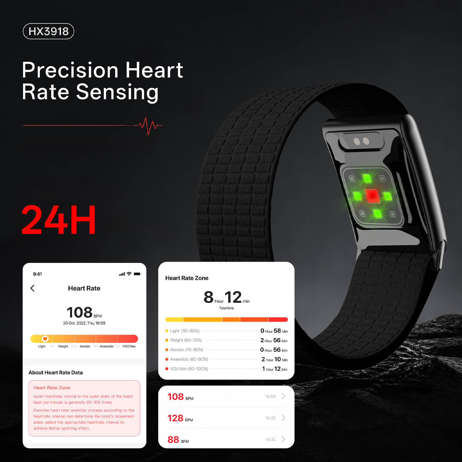 Microwear LC115 Fitness Tracker - Black Textile