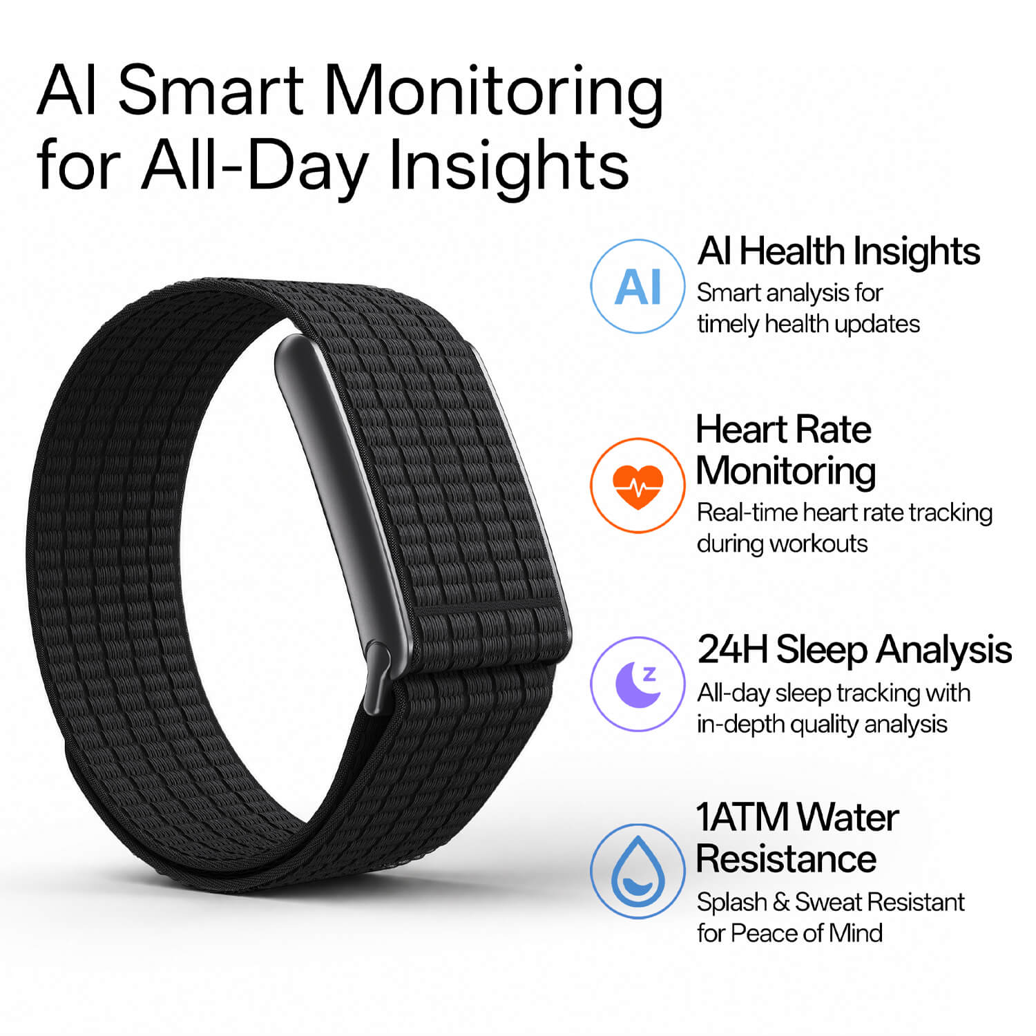 Microwear LC115 Fitness Tracker - Black Textile
