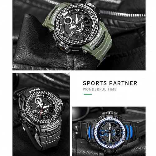 SMAEL 8014 Sports Watch Dual Display - Black
