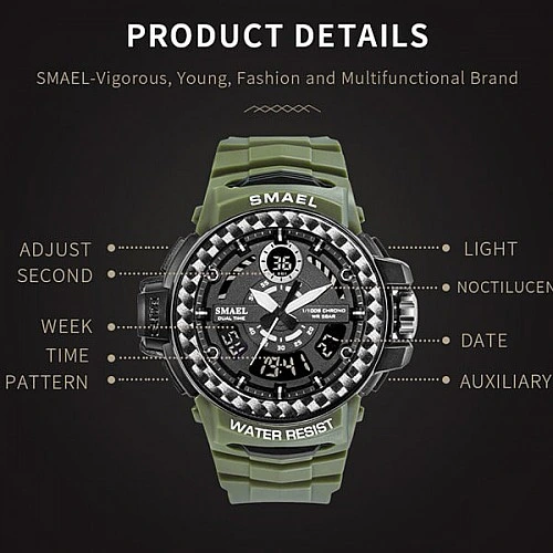 SMAEL 8014 Sports Watch Dual Display - Black