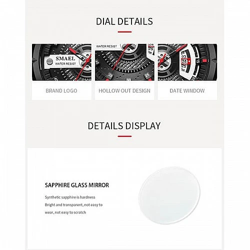 SMAEL 9011 Sports Watch Military Dual Display - Black Red