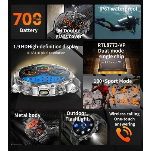 Smartwatch Microwear AK75 700mAh - Black Steel