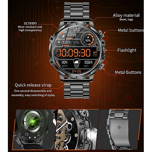Smartwatch Microwear AK75 700mAh - Black Steel Smartwatch Microwear AK75 700mAh - Black Steel