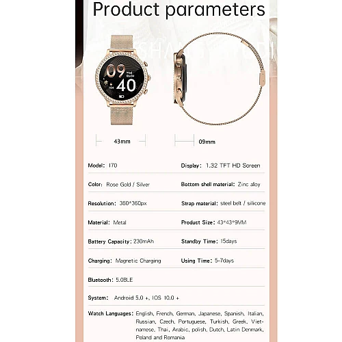 Smartwatch Microwear I70 - Gold Steel