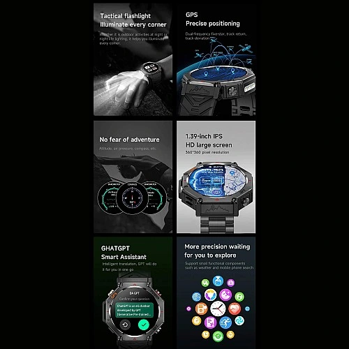 Smartwatch Microwear KC91 - Black Camo Silicone