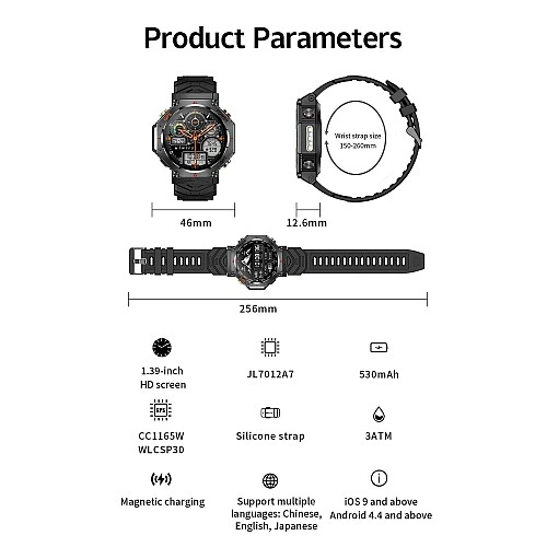 Smartwatch Microwear KC91 - Black Silicone