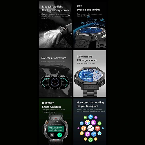 Smartwatch Microwear KC91 - Black Silicone