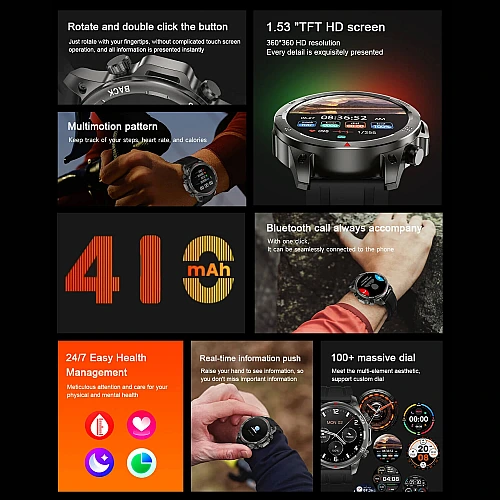 Smartwatch Microwear DK68 - Black Leather