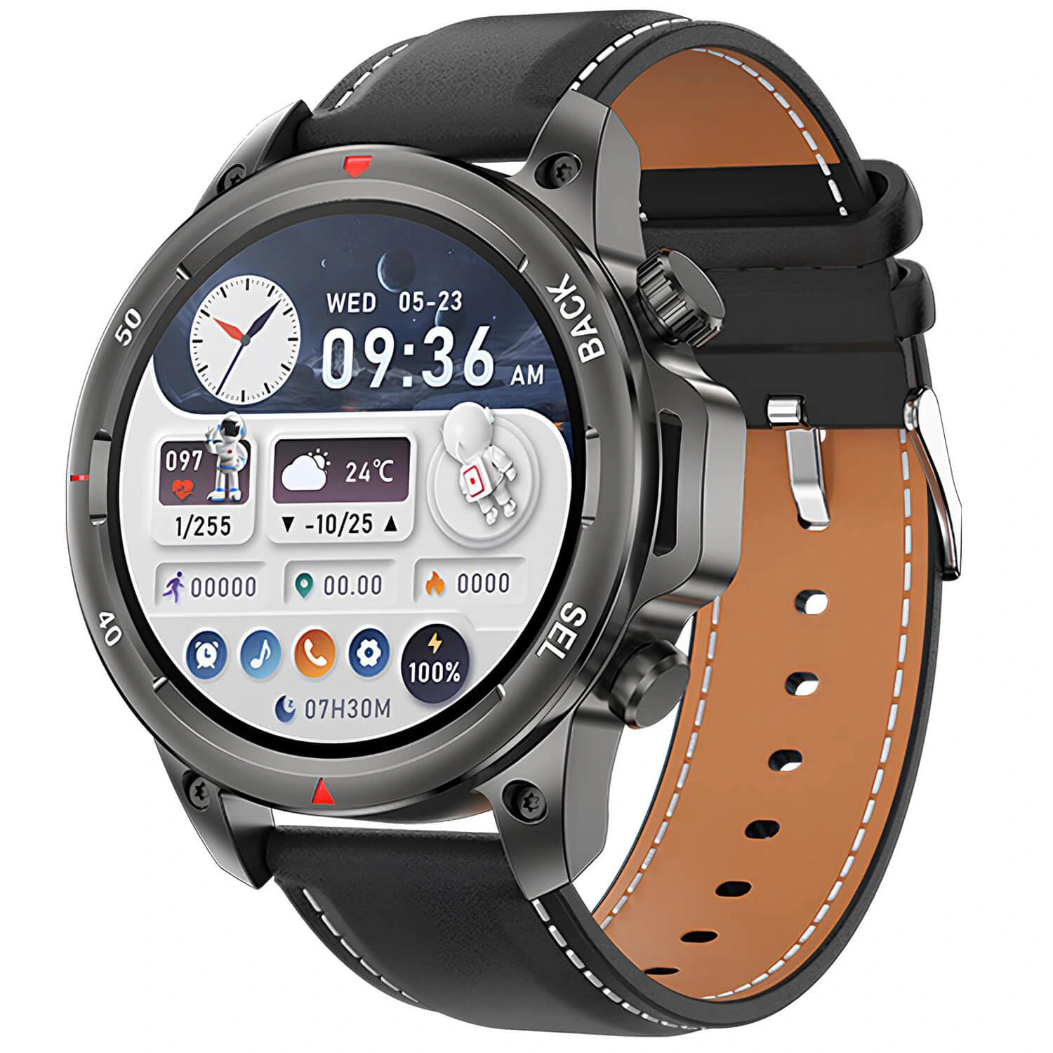 Smartwatch Microwear DK68 - Black Leather