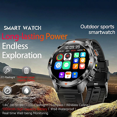 Smartwatch Microwear V65 - Black Silicone