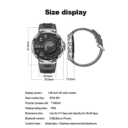 Smartwatch Microwear V69 - Black Silicone