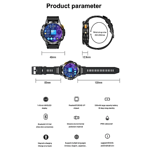 Smartwatch Microwear K65- Black Silicone Smartwatch Microwear K65- Black Silicone