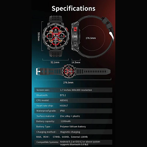 Smartwatch Microwear HT33- Black & Orange Silicone Smartwatch Microwear HT33- Black & Orange Silicone