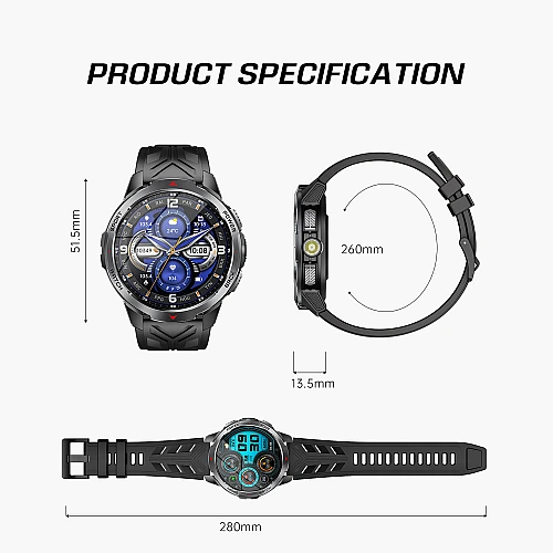 Smartwatch Microwear KT88 - Black Silicone