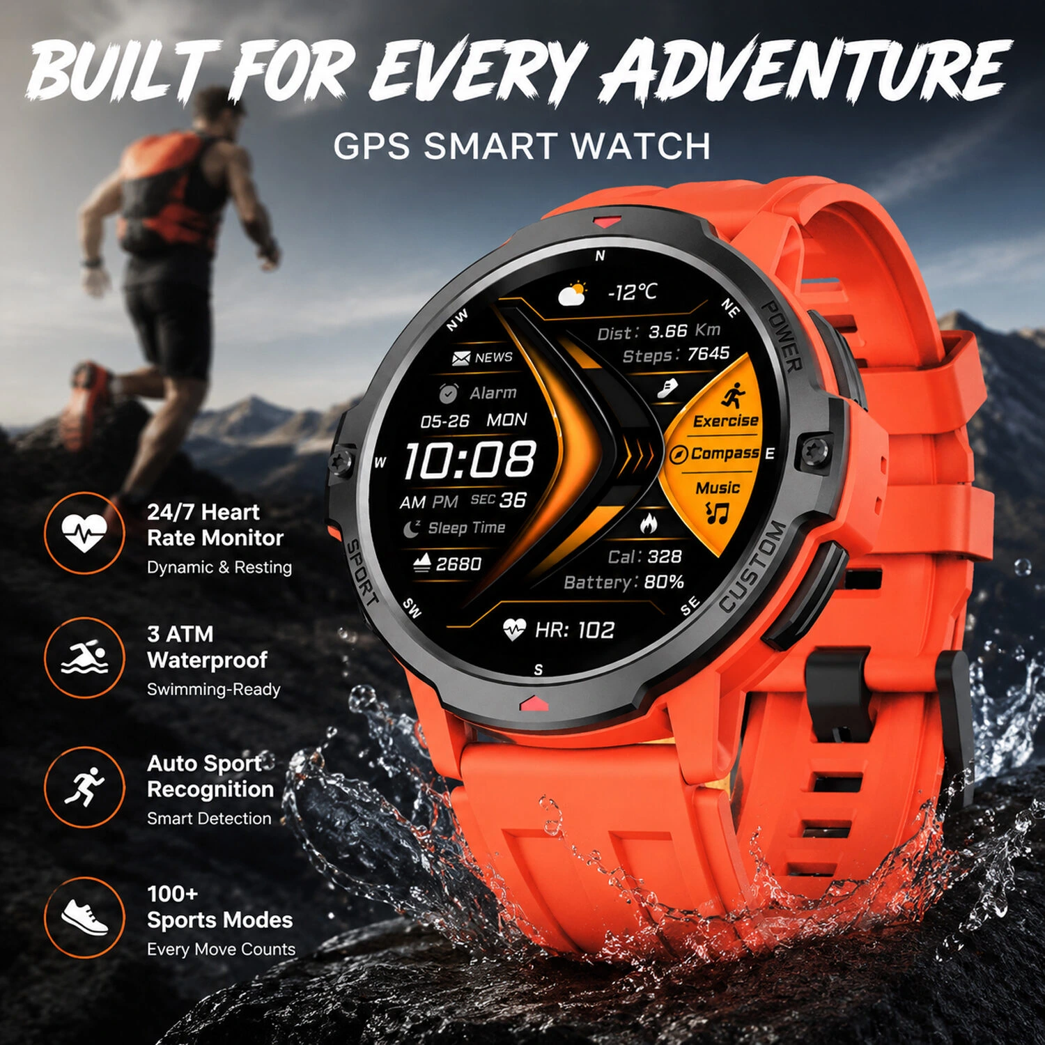 Smartwatch Microwear C31 GPS - Orange Silicone