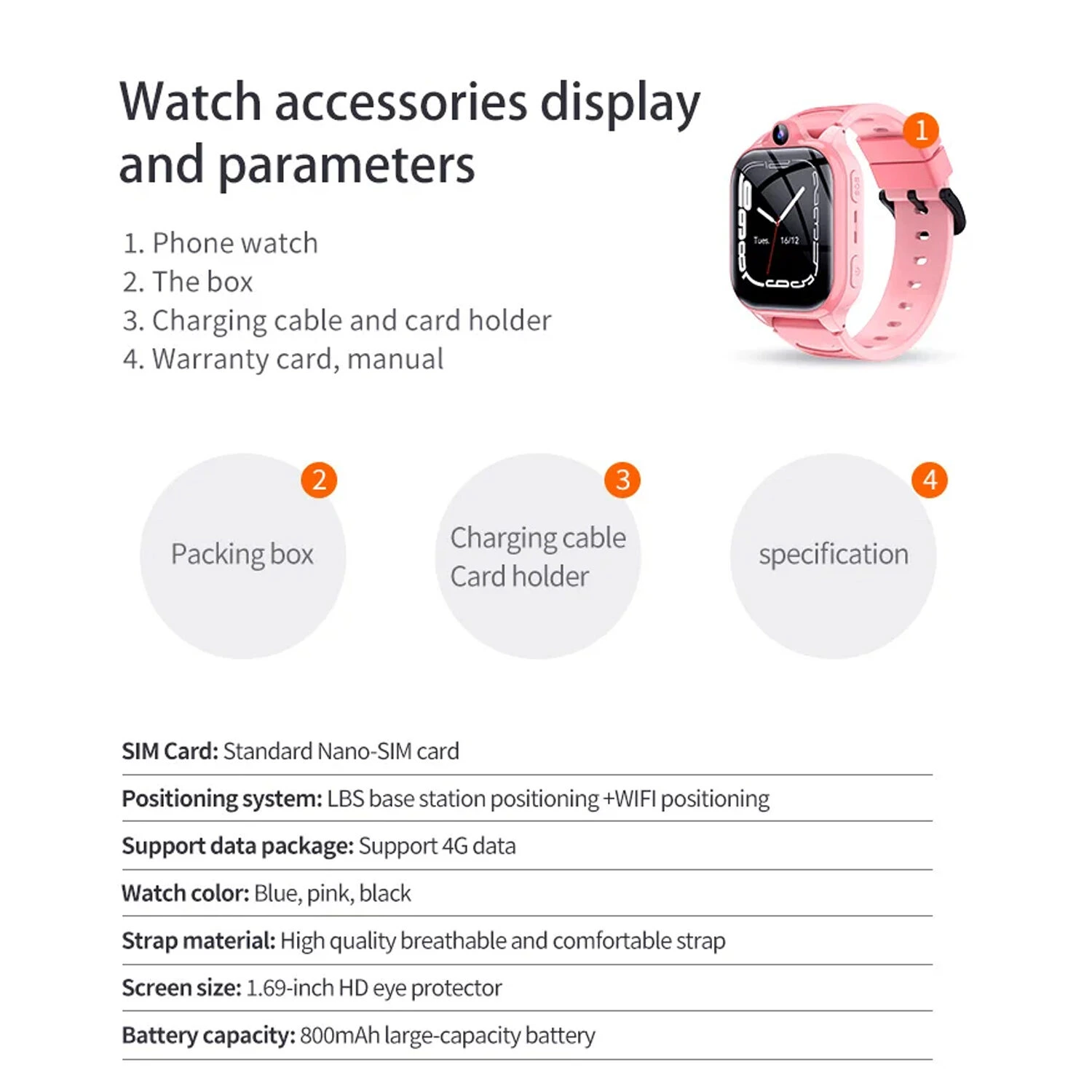 Smartwatch Microwear Y90 4G - Black Silicone