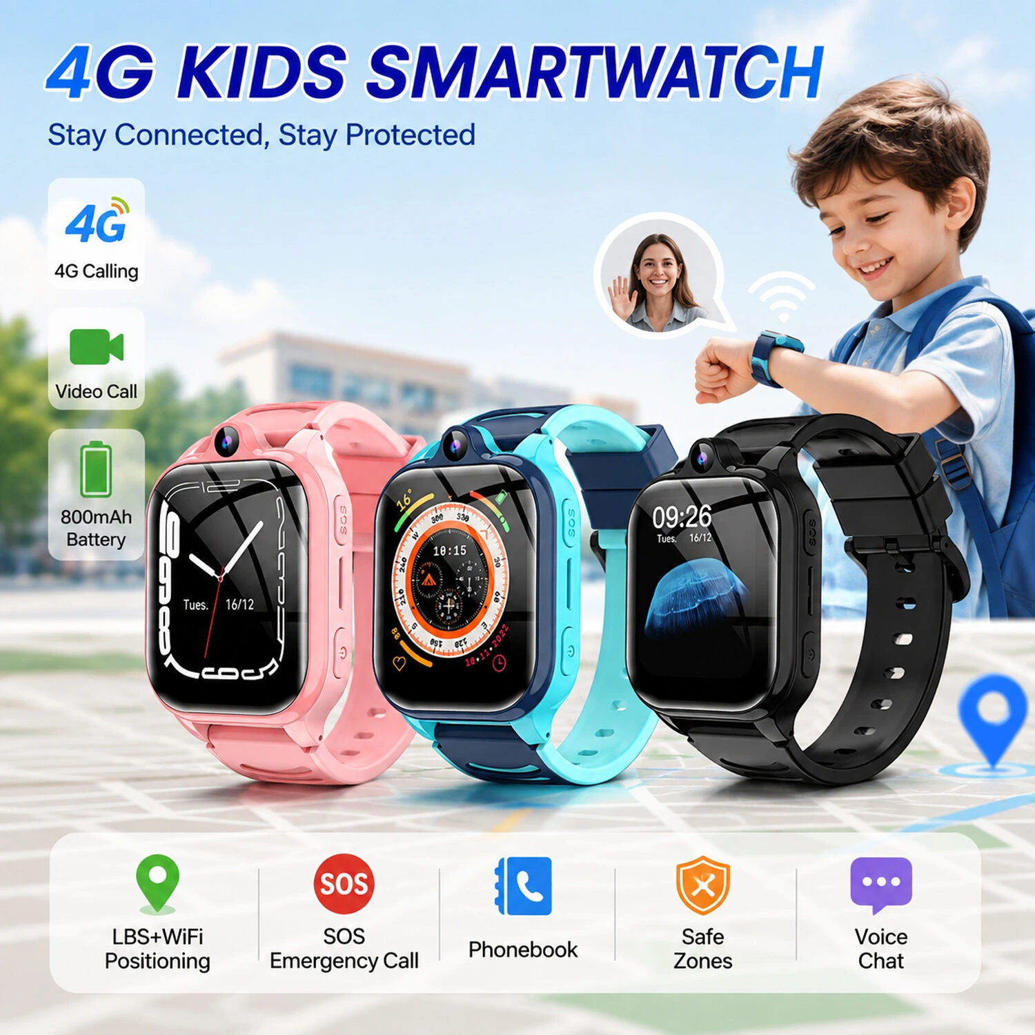 Smartwatch Microwear Y90 4G - Black Silicone