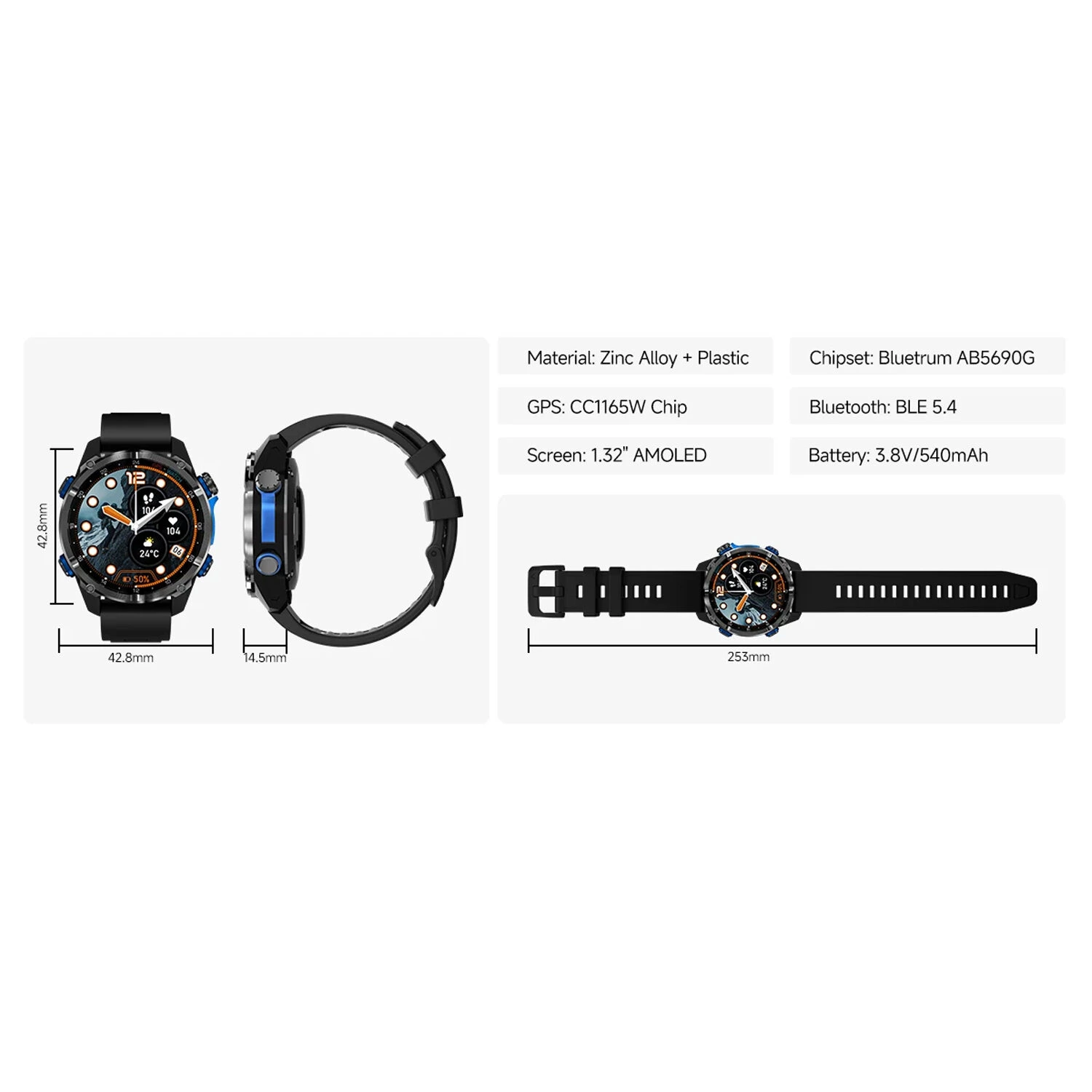 Smartwatch Microwear HD350 PRO GPS - Grey Orange Silicone