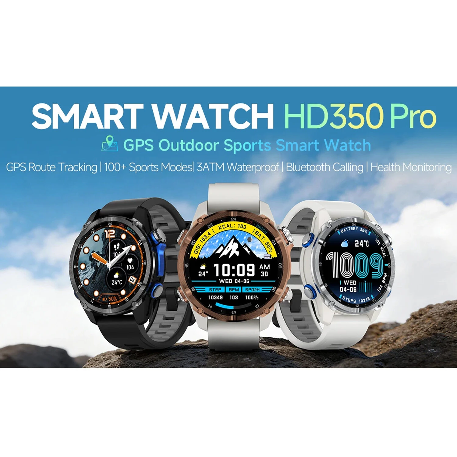 Smartwatch Microwear HD350 PRO GPS - Grey Orange Silicone
