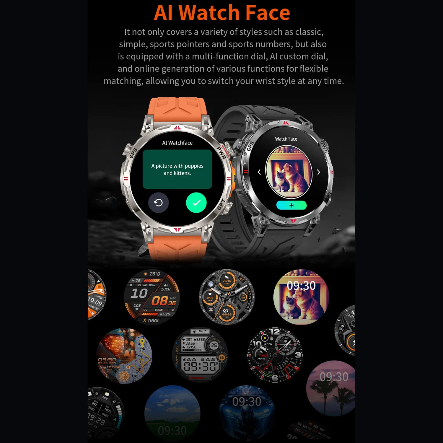 Smartwatch Microwear KC93 - Orange Camo Silicone