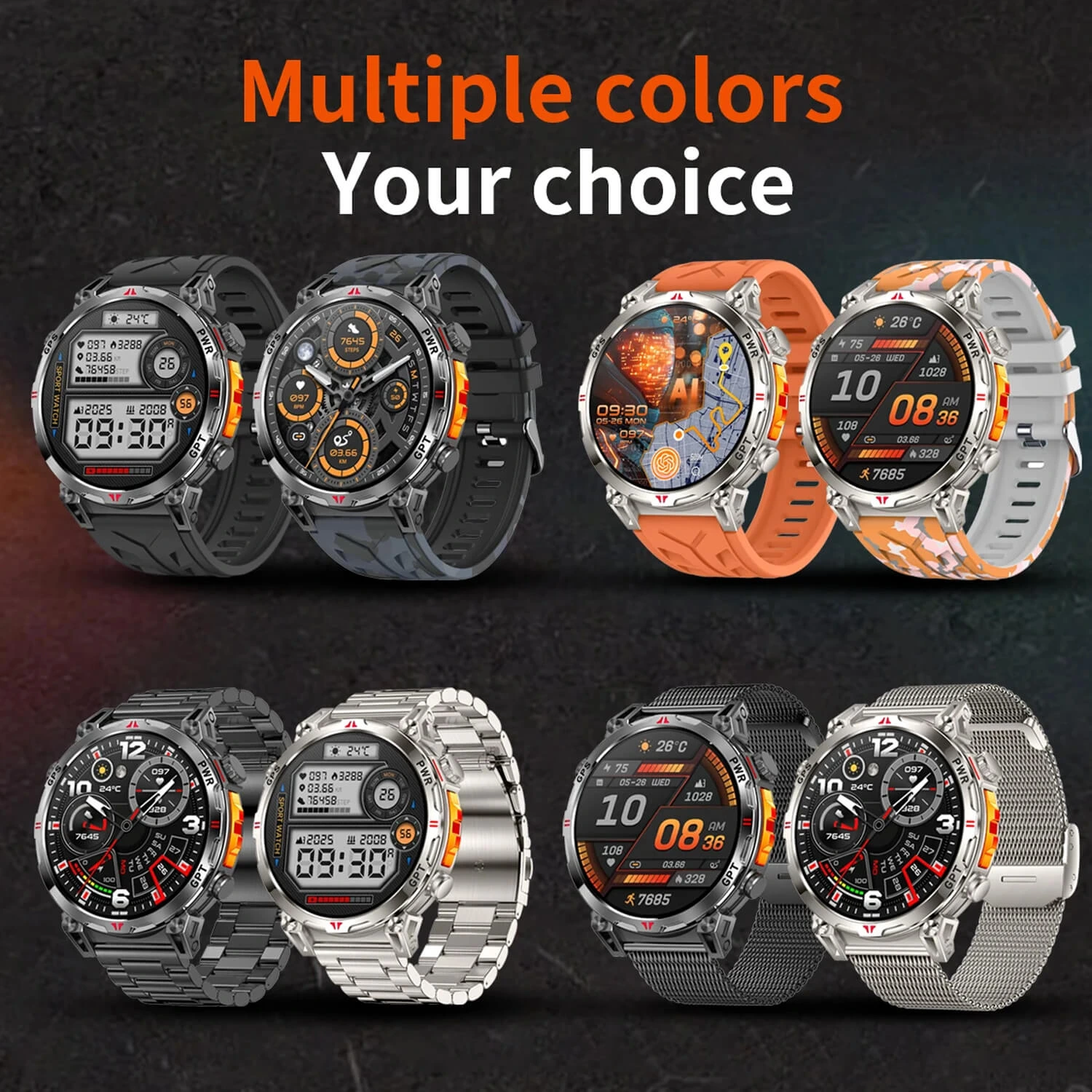 Smartwatch Microwear KC93 - Orange Camo Silicone