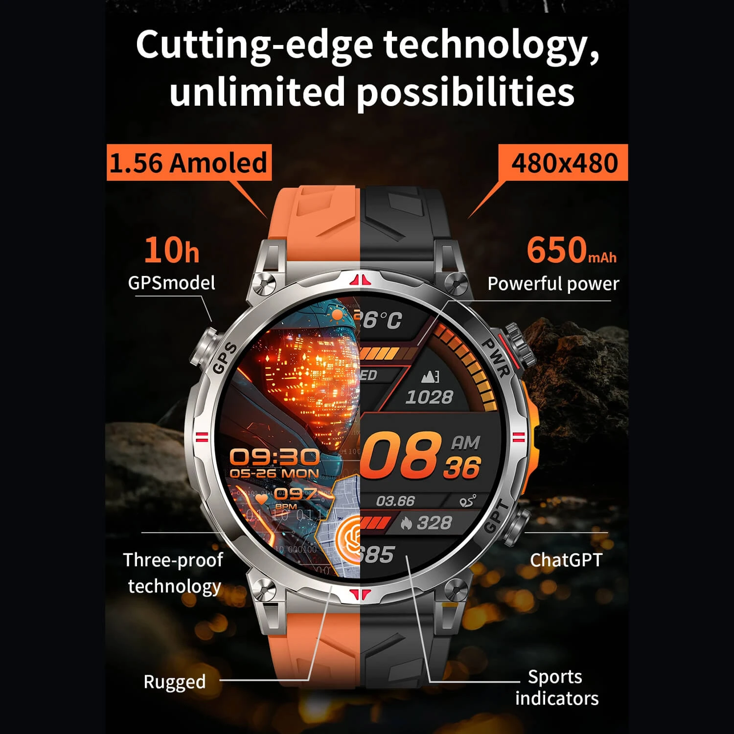 Smartwatch Microwear KC93 - Orange Camo Silicone